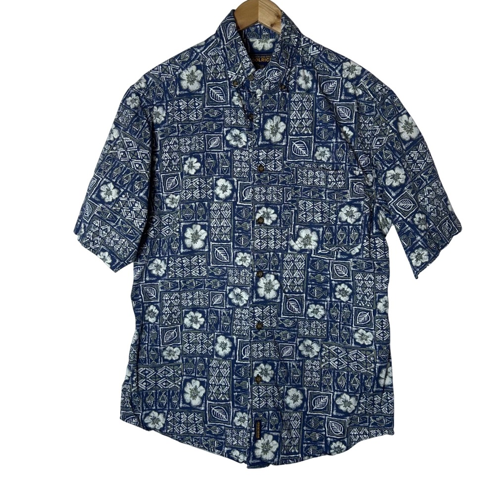Woolrich Shirt M Mens John Rich & Bros Navy‎ Tropical Fish Aloha Cotton Hawaiian